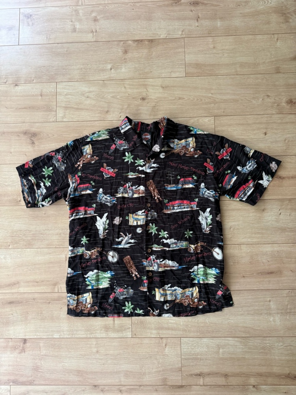 Harley Davidson Maui Hawaiian Shirt L Black Tori Richard Made In Hawaii